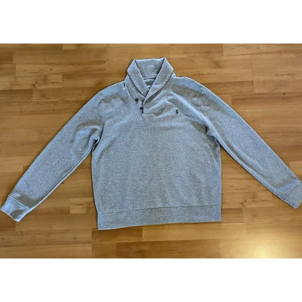 Polo Ralph Lauren Shawl Collar‎ Jersey Pullover Sweatshirt Mens L Gray